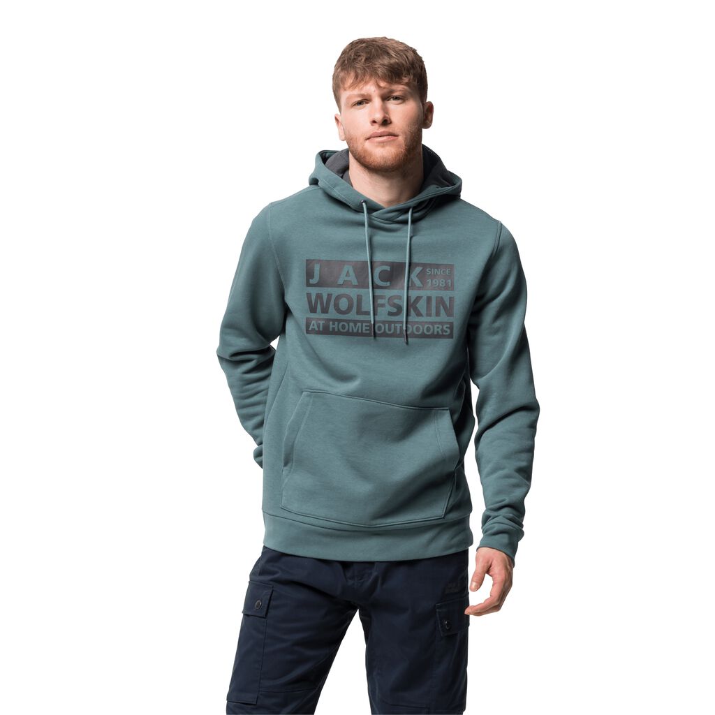 Jack Wolfskin BRAND HOODY Férfi Pulóver Világos Zöld - BVGXCS-934